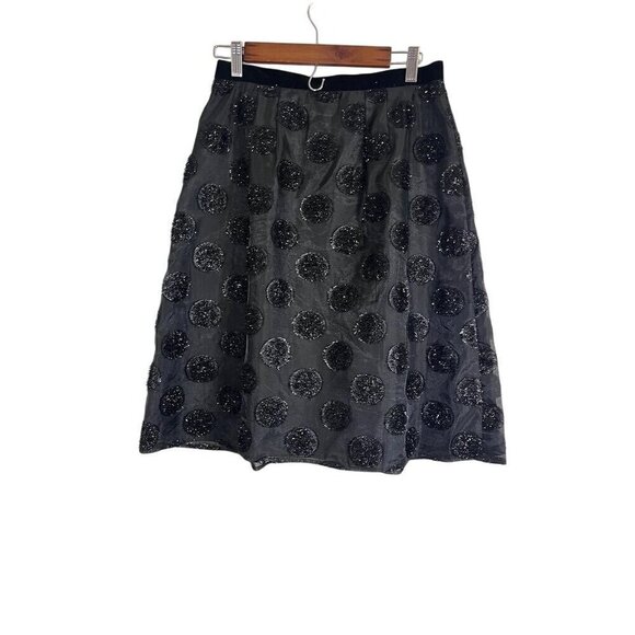 Talbots Chic Polka Dot Midi Skirt 4 Black Preppy Glitter Glam Cocktail Classic - Picture 7 of 9